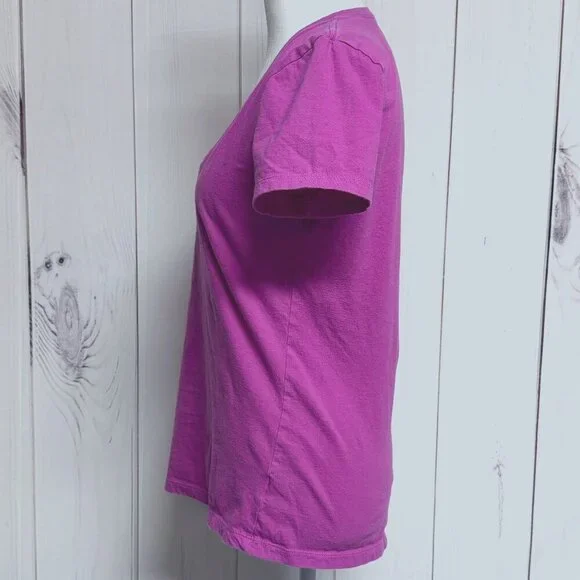The North Face V-Neck Logo Tee Magenta Pink Women’s Medium Organic Cotton EUC - Picture 2 of 8